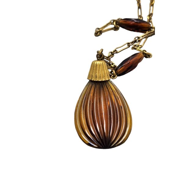 Vintage Art Deco Fluted/Ribbed Rootbeer Glass Pendant Necklace (A1629) - Picture 4 of 7